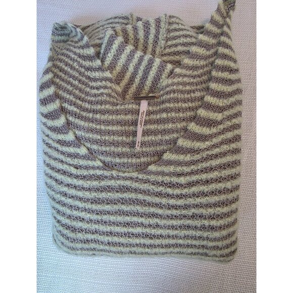 Free People Striped V-Neck Sweater Medium Gray Yellow Fuzzy Knit Pullover - Picture 8 of 8